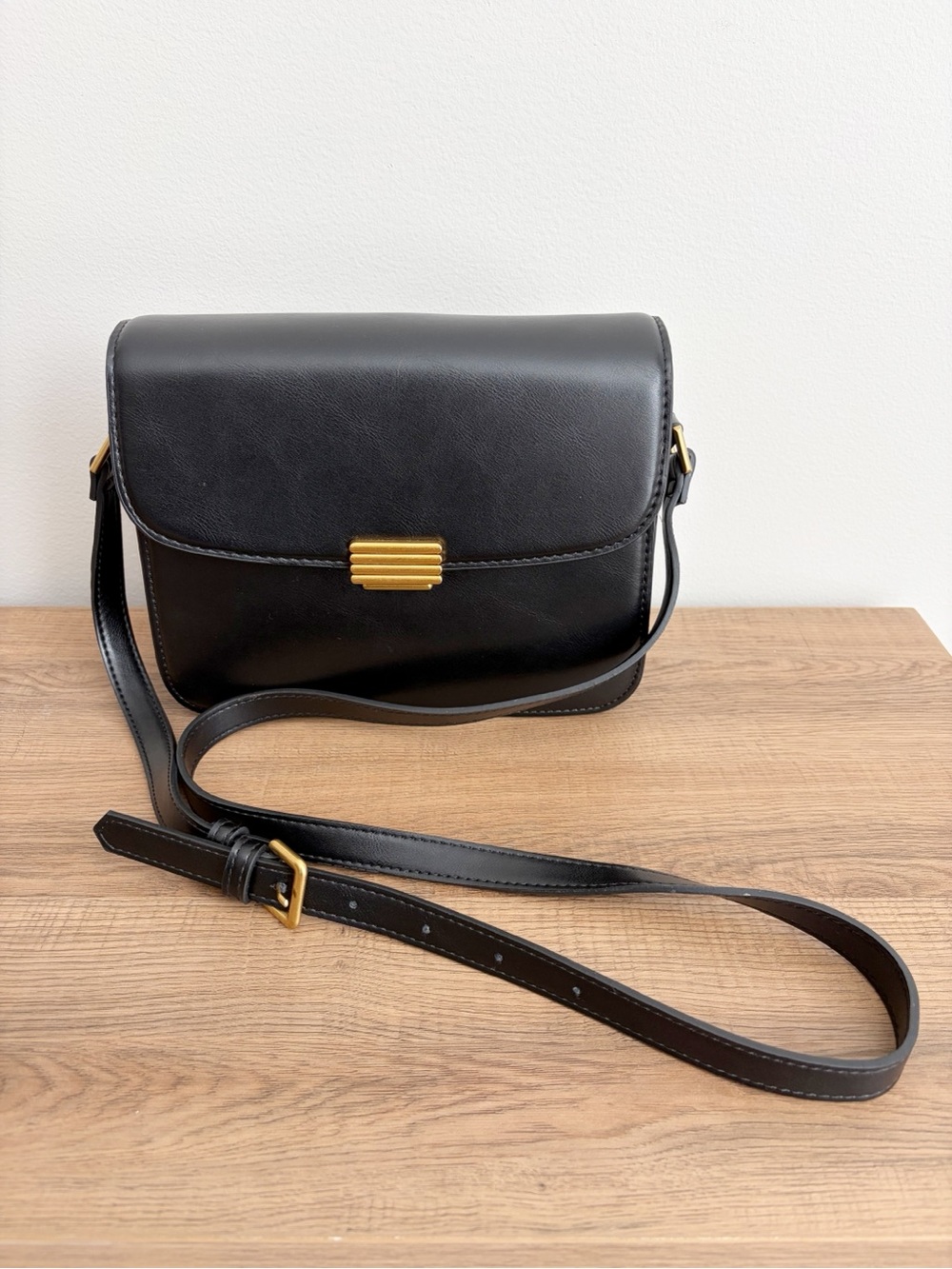 Mango Black Crossbody Bag with Gold Hardware